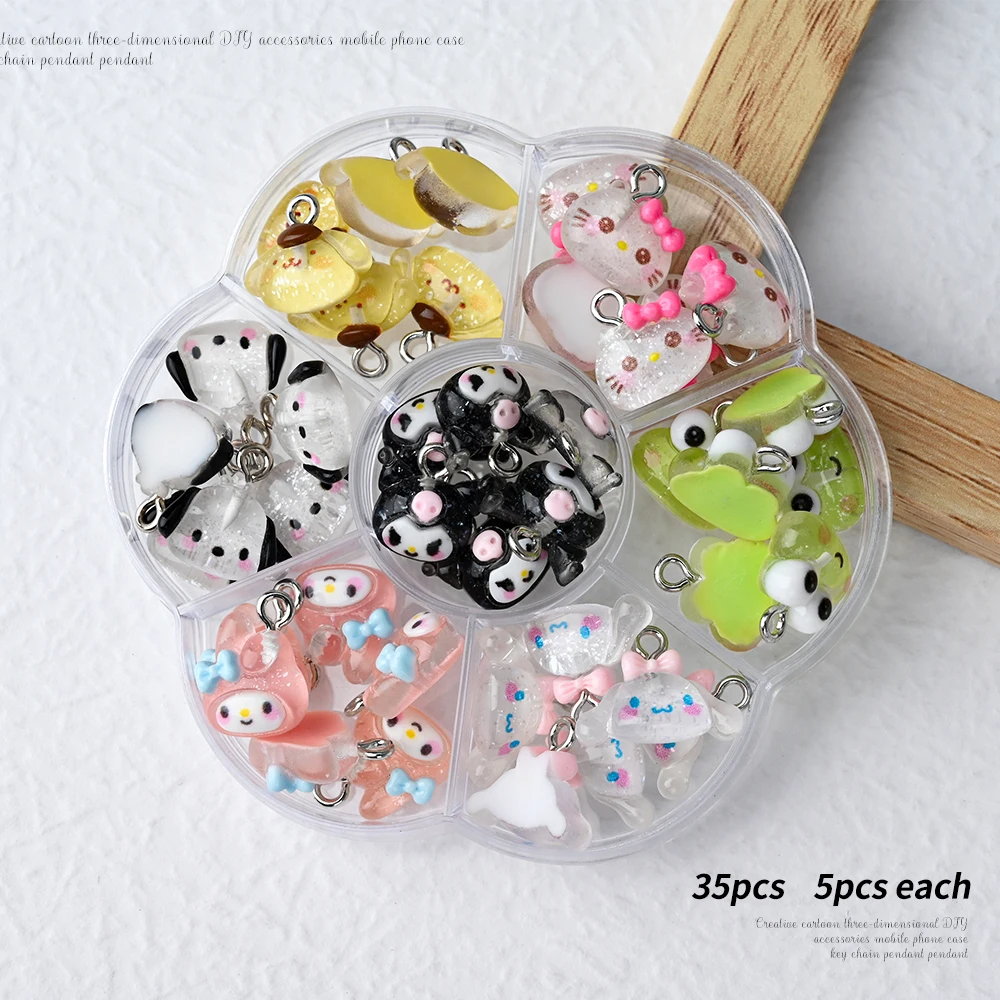 35/50 قطعة ثلاثية الأبعاد مختلطة Hoopped مرحبا كيتي Kuromi مسمار السحر Kawaii فلاتباك الكرتون ميلودي كيتي القط مسمار الفن زينة مسمار جزء