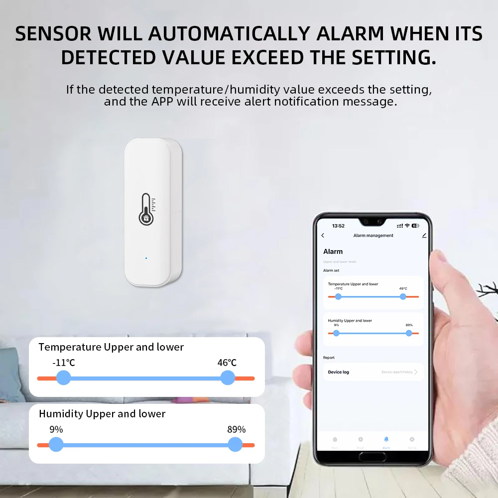 Tuya WiFi Temperature and Humidity Sensor Smart Life APP Monitoring For Alexa Google Home Voice