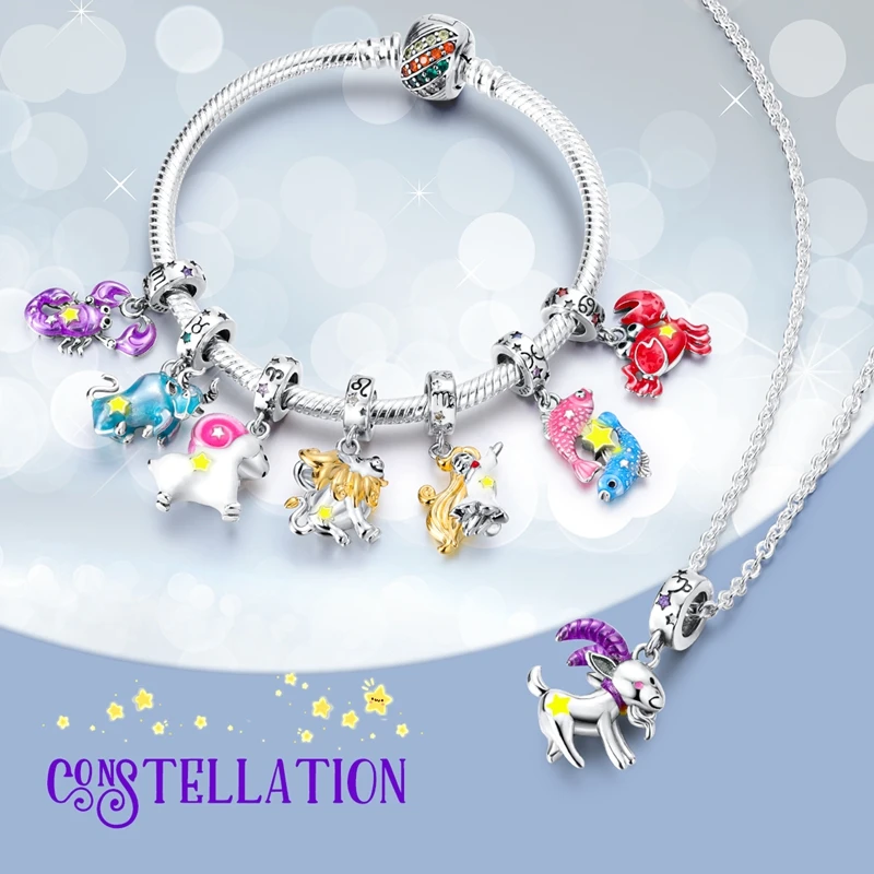 925 فضة 12 كوكبة مضيئة قلادة Charm Charm يناسب الأصلي باندورا سوار للنساء DIY بها بنفسك صنع هدية DIY بها بنفسك