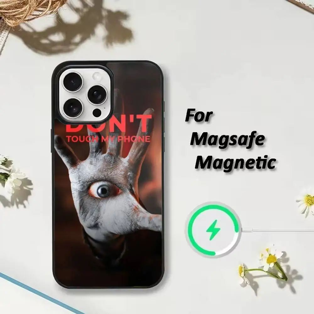 Estetyczne etui na telefon z napisem 'Nie dotykaj mojego telefonu' do iPhone'a 17, 16, 15, 14, 13, 12, Plus, Pro, Max, kompatybilne z ładowaniem magnetycznym MagSafe.