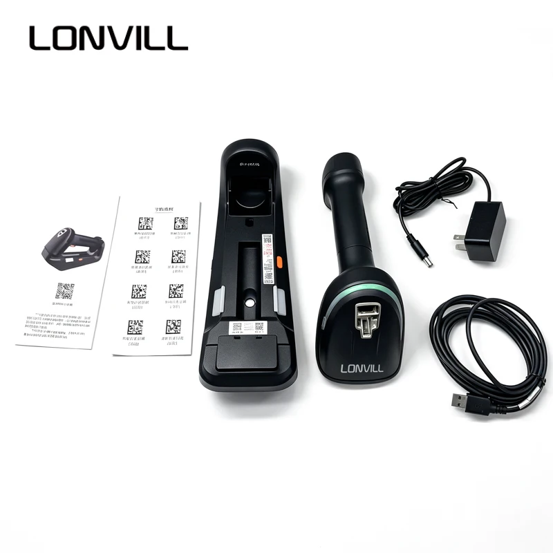 LONVILL DPM Decoding Scanner 3200mAh Long Battery Life Dual Mode BT 2.4G Wireless Barcode Scanner with Removable Desk Wall Base
