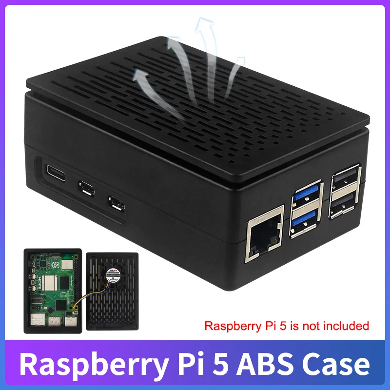 Raspberry Pi 5 ABS Case Black Silver Plastic Shell Optional PWM Cooling Fan Protection Box for Raspberry Pi 5