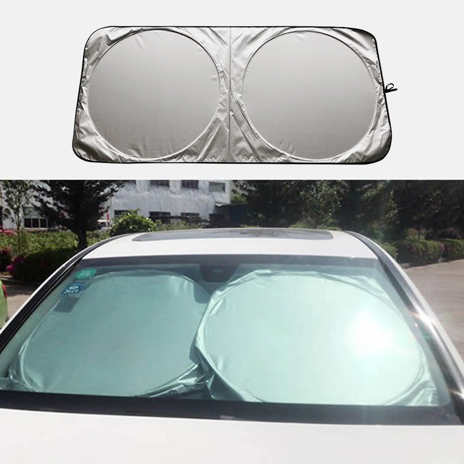 

Car Sunshade Windshield Sun Shade for UV Heat Protection Clip Type Double Circle Front Sun Visor Silver Plasters Car Sunshade