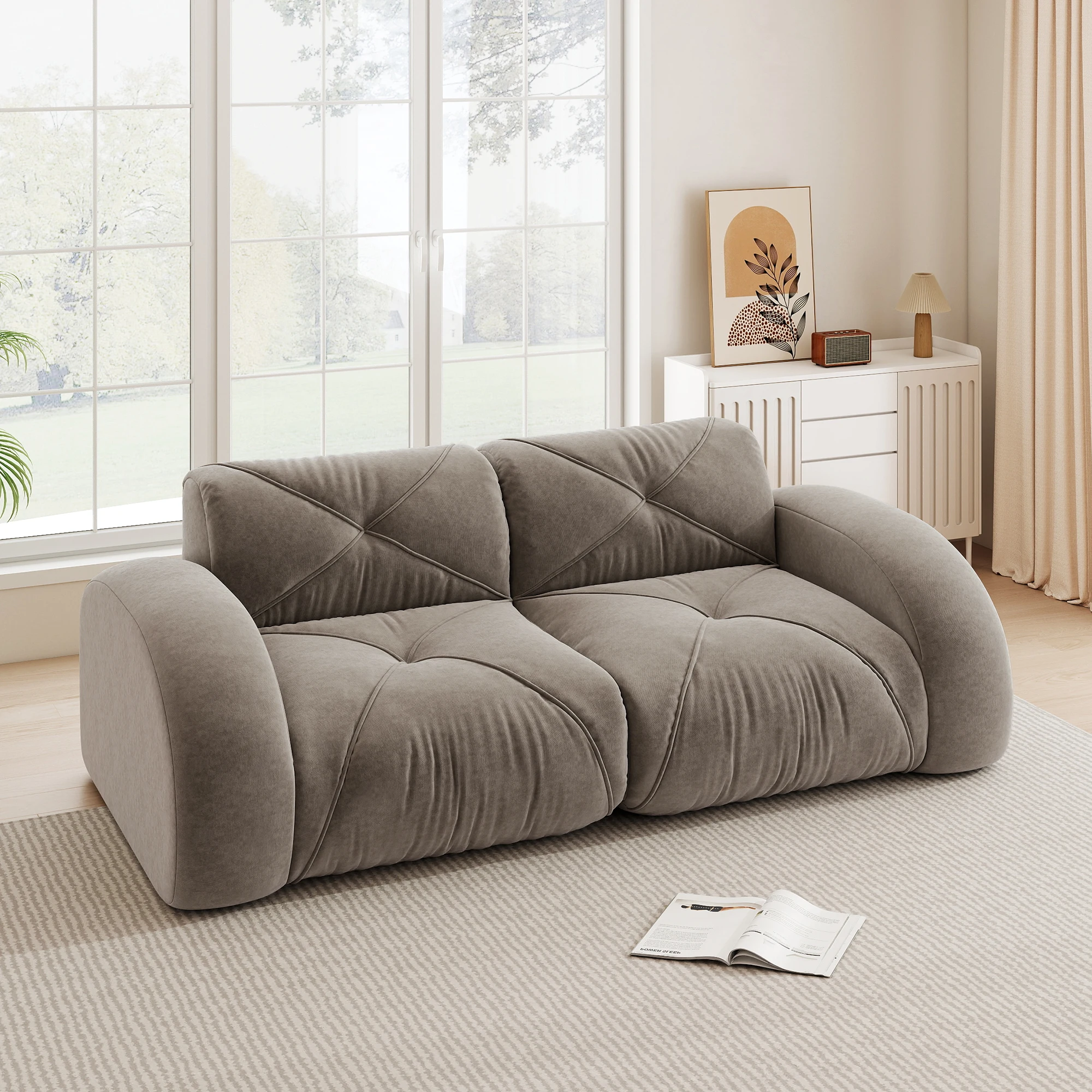 Sofá modular de 2 plazas sin estructura ergonómico antideslizante chenilla Marrón