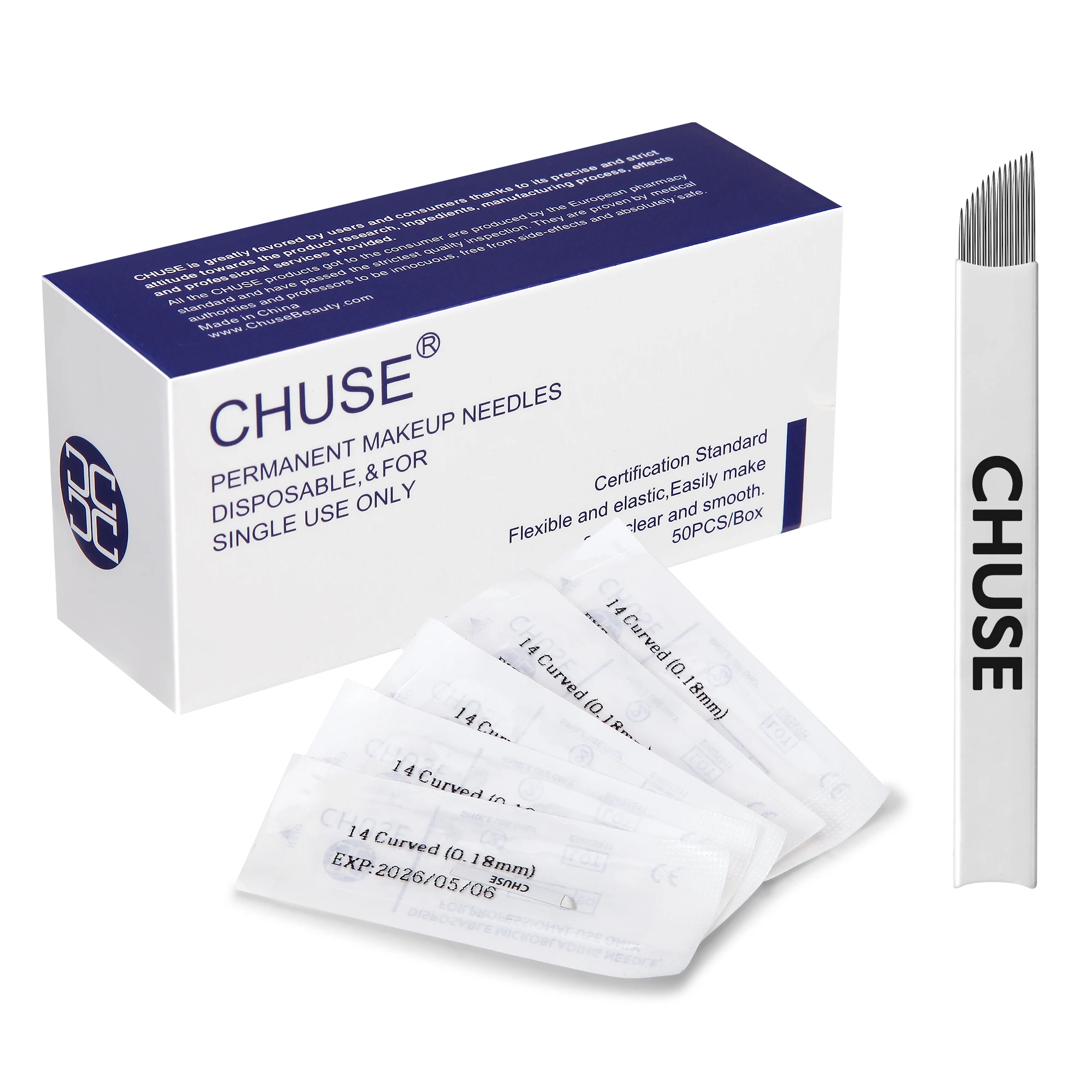CHUSE 50pcs Microblading Needles Tattoo Permanent Makeup Manual Eyebrow Needle Blades 7- 21 pin
