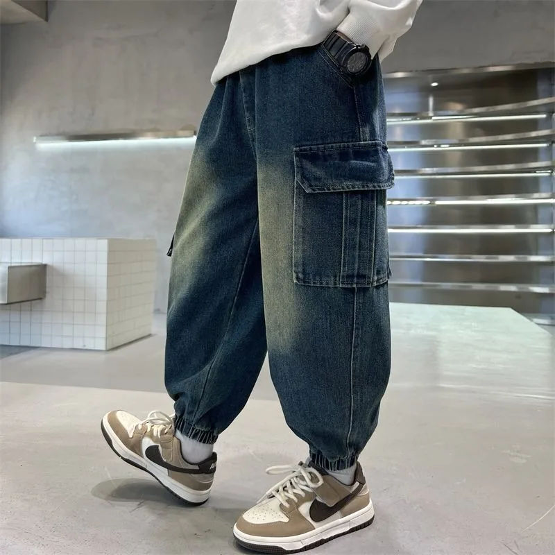 

Boys' Thickened Fleece-Lined Cargo Jeans for Toddler & Boys - Winter/Spring Trendy Outdoor Pants