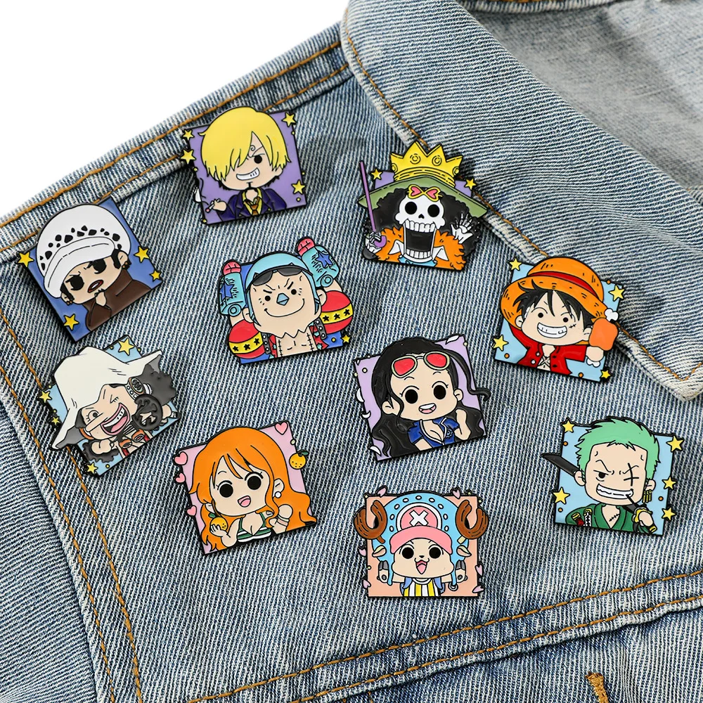 One-Piece Japanese Enamel Brooch Decoration Cute Metal Pin Luffy Zoro Nami Badge for Backpack Jacket Scarf Jewelry Accessories