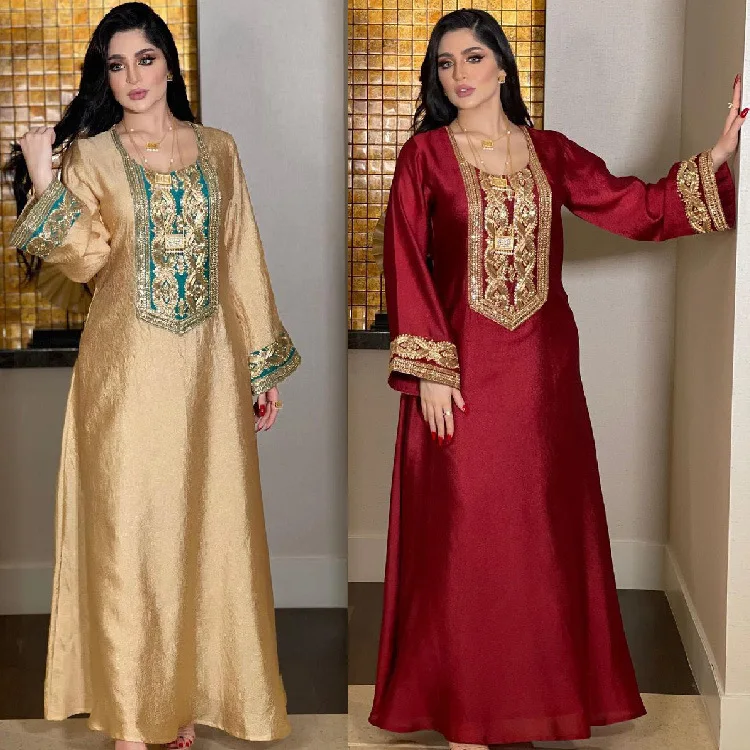 

Gold Sequin Dress Women's Jalabiya Elegant Dress Femme 2026 Muslim Long Dress Robe Abaya Ramadan Dubai Luxury Islam Elegant