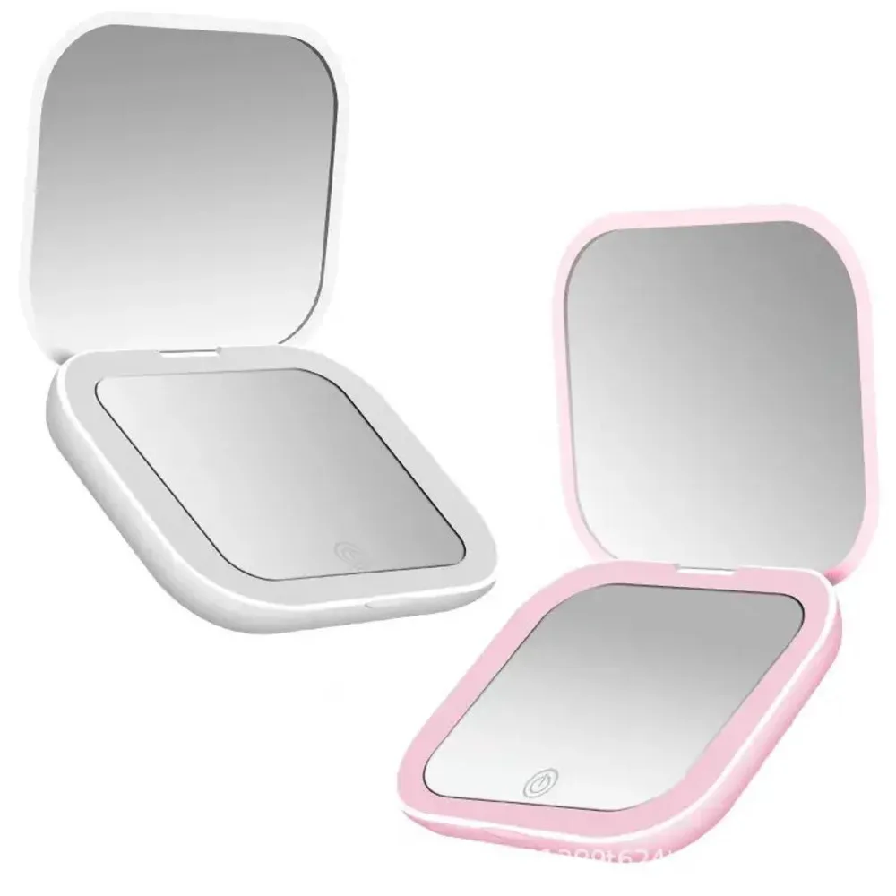 Mini Portable Folding Makeup Mirror with LED Lights Magnifying Compact Pocket Travel Vanity Mirror Aesthetic Make Up Tools