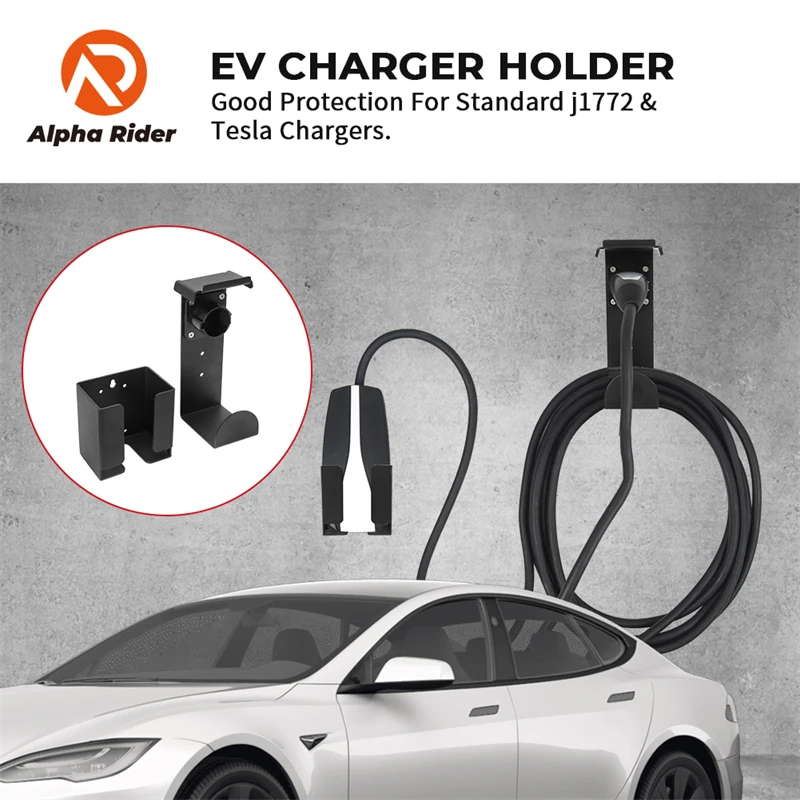 EV Charger Holder with Charging Box Rack for SAE J1772 Connector Wall-Mount Electric Vehicle Charger Holster