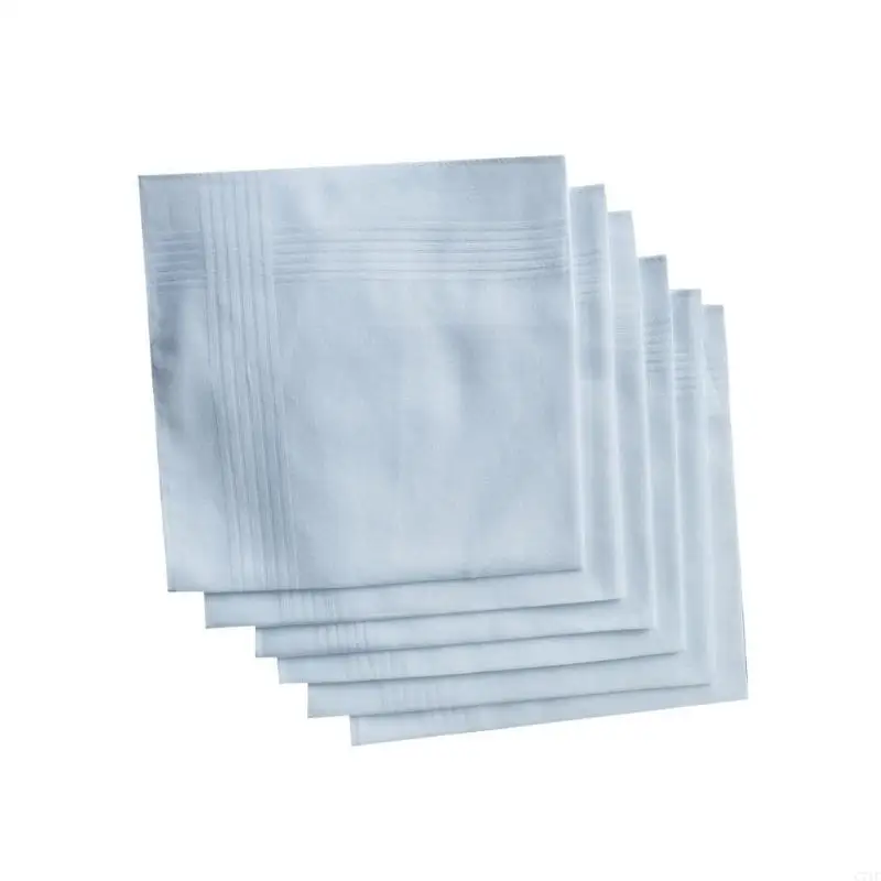 C71F 40x40CM White Handkerchief Towel for Adult Big Pocket Square Multiuse Face Towel Men Sweat Wiping Hankie Set of 6PCS
