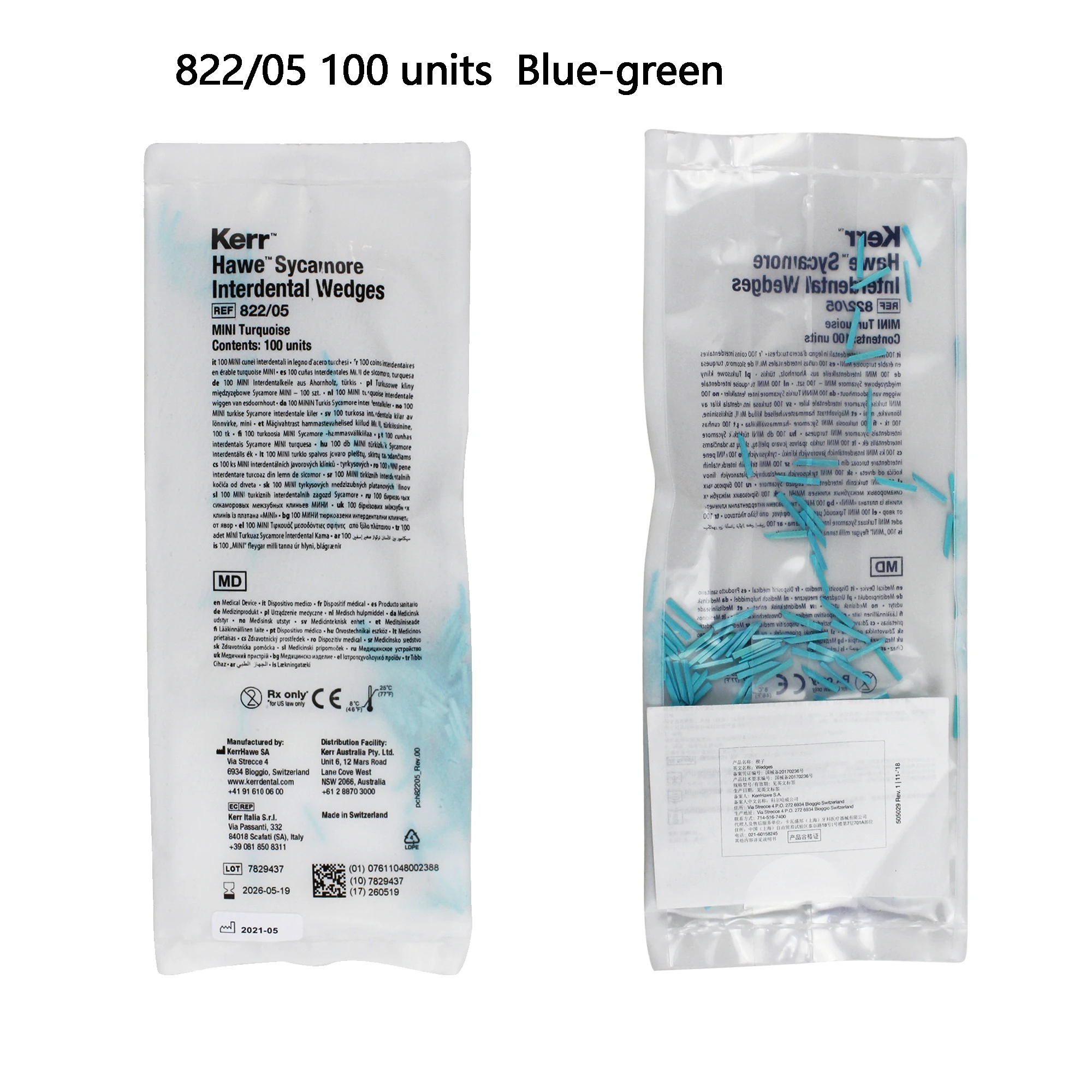 

Interdental Wedge Kerr Wedges, Hawe Small Maple Interdental Wedge 822/05, Blue-green Wood Wedge, Small Size, 100 Pieces Per Bag