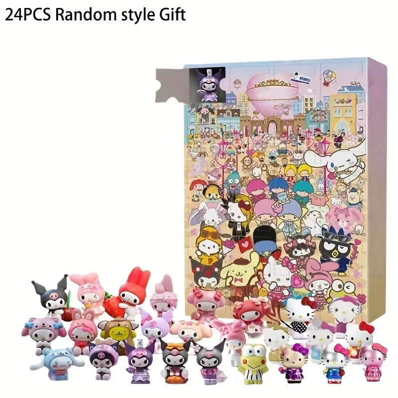 MINISO 24PCS Christmas Advent Calendar Hello Kitty Kuromi Lovely Small PVC Action Figure Countdown Toy Box Girls Birthday Gift