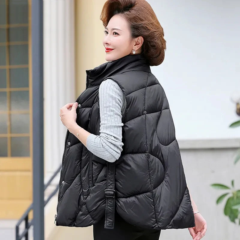 2023New Autumn Winter Down Cotton Vest Jacket Women Mid-Aged Waistcoat Sleeveles Parkas Coat Female Casual Overcoat Ladies Tops