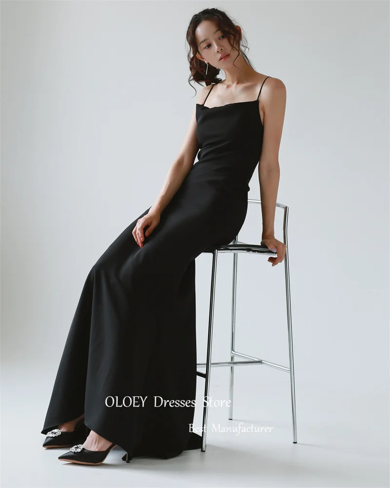 OLOEY Simple Black Mermaid Wedding Dresses Korea Photo shoot Spandex Floor Length Formal Party Dress Evening Gowns Corset Back