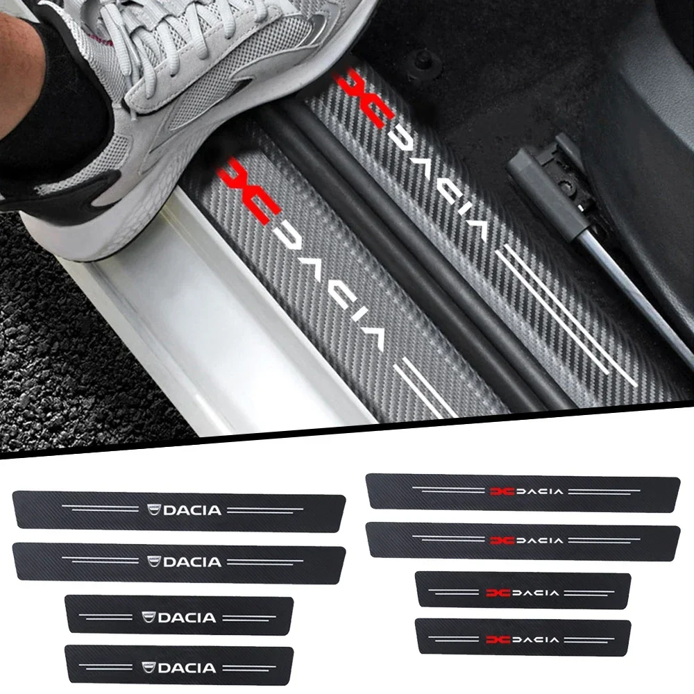 4Pcs Car Door Sill Protector Decals Carbon Fiber Stickers for Dacia Duster Spring Logan Sandero Jogger Lodgy Bigster Dokker 2021