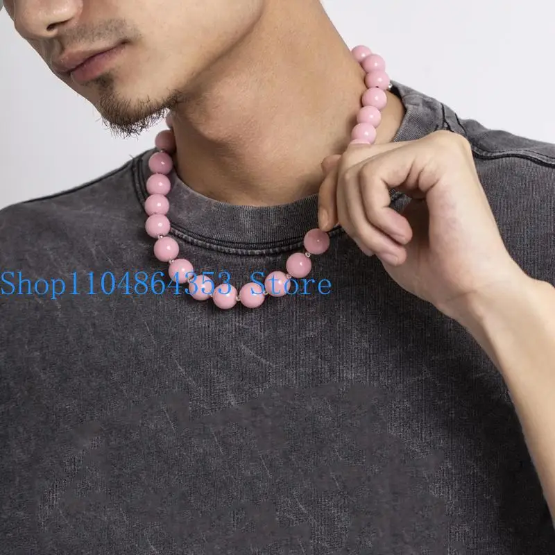 652F Fashion Simple Clavicle Chain Necklace Temperament Choker Handmade Pink Acrylic Beaded Charm Necklace Statement Jewelry