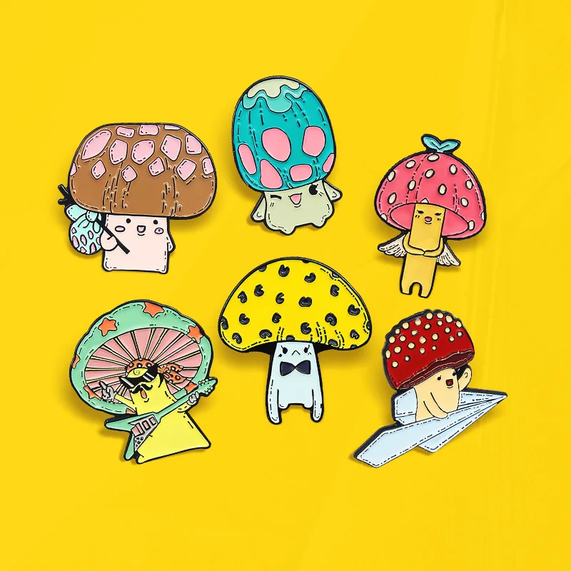 singer Guitar Angel Wing Mushroom head Pin Lapel For Kids Friends Jewelry Cartoon Mushroom Baby Enamel Brooch Paper Plane Rock