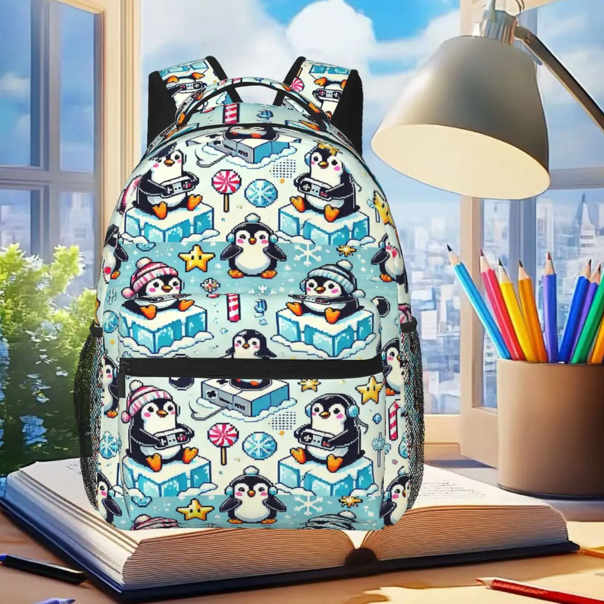 

Pixel Penguins In A Winter Gaming World Student Backpack School Bag Hiking Travel Daypack for Men Women Bookbag Shoulder Bags