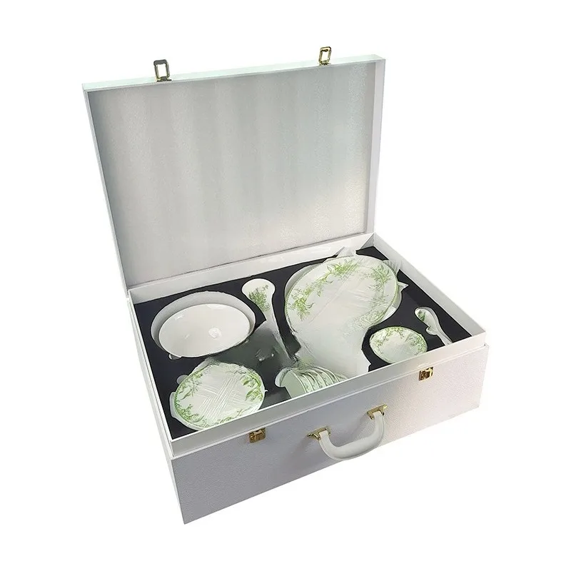 Lily of the valley green home hotel western food plate bowl spoon plate bone china tableware set