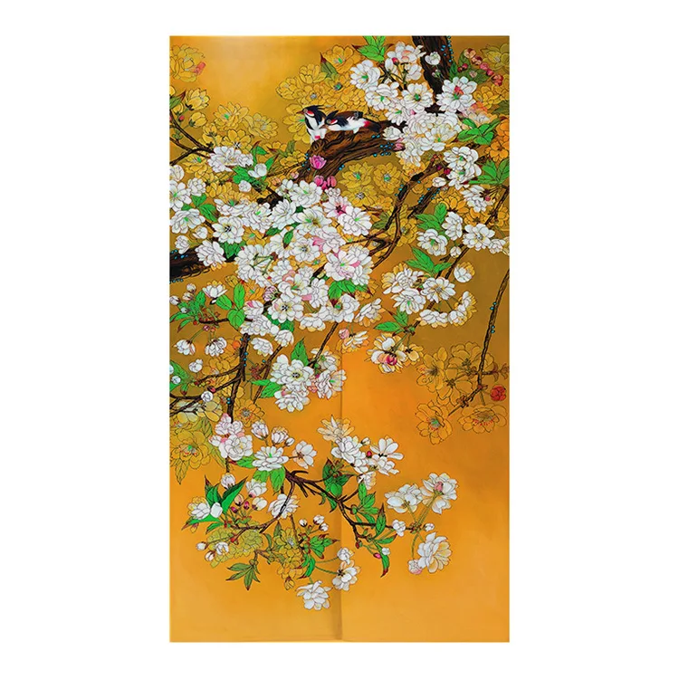Chinese Ink Style Flower and  Bird Pattern Door Curtain Japanese Noren Half Curtain