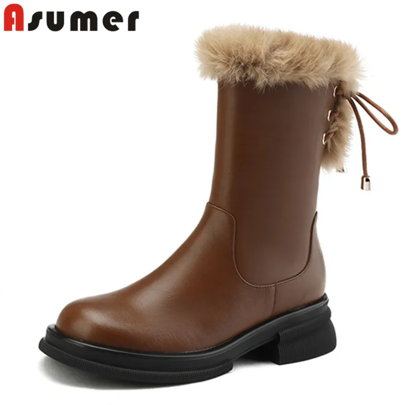 

ASUMER 2024 New Genuine Leather Platform Women Boots Zipper Autumn Winter Ladies Ankle Boots Square Med Heels Shoes