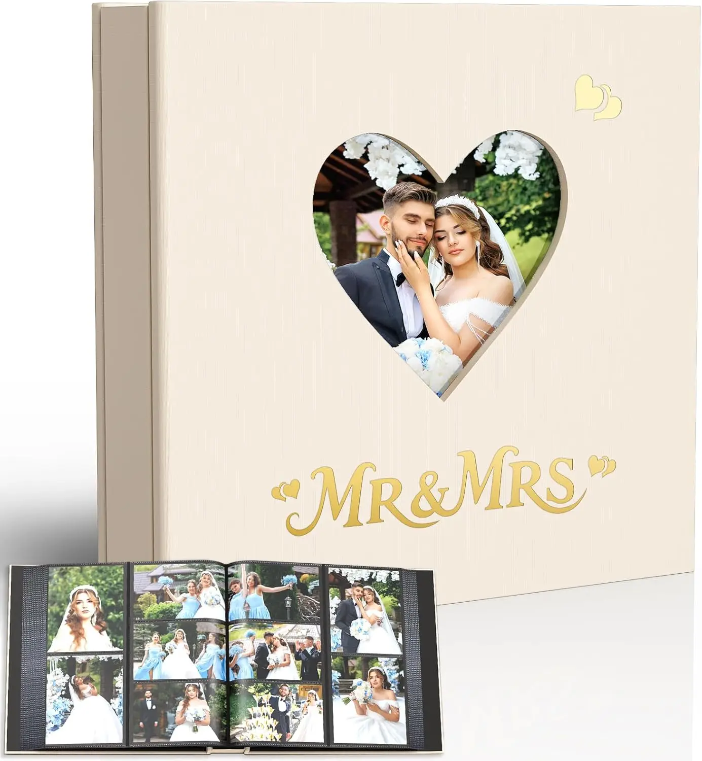 

Linen Wedding Photo Album 4x6 with 400 Pockets(Large Capacity Customizable Memory Book, Custom Engraved Cover, Bridal Ph