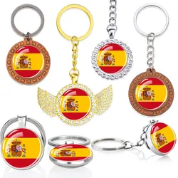 Esspoc Spain Flag Key Chain Charms Crystal Keychains Keyrings Patriot Souvenir Women Men Gifts Spanish Flags Glass Jewelry