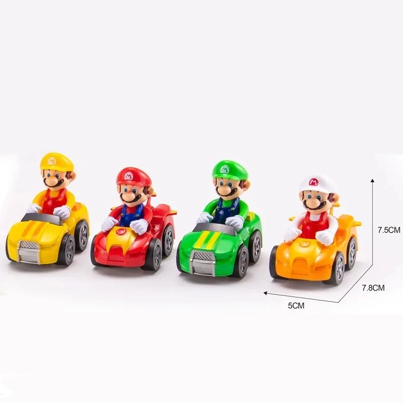 4pcs Super Mario Brothers Car Toys Kawaii Anime Figure Action Figure Model Luigi Car Figurine Christmas Gift for Kids