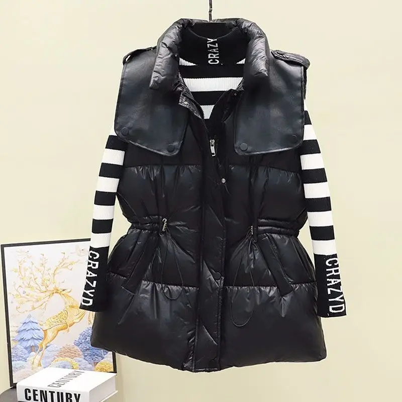 

Women Autumn Winter Light Down Sleeveless Loose Jacket Lightweight Buckle Streamer Coat Cotton Large Size Vest Women Vest