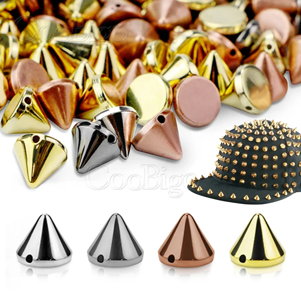 100pcs Sew on Rivets Stud Spikes Bead Cone Punk Rivet DIY Leather Craft Bracelet Boots Backpack Bag Garment Accessories Plastic