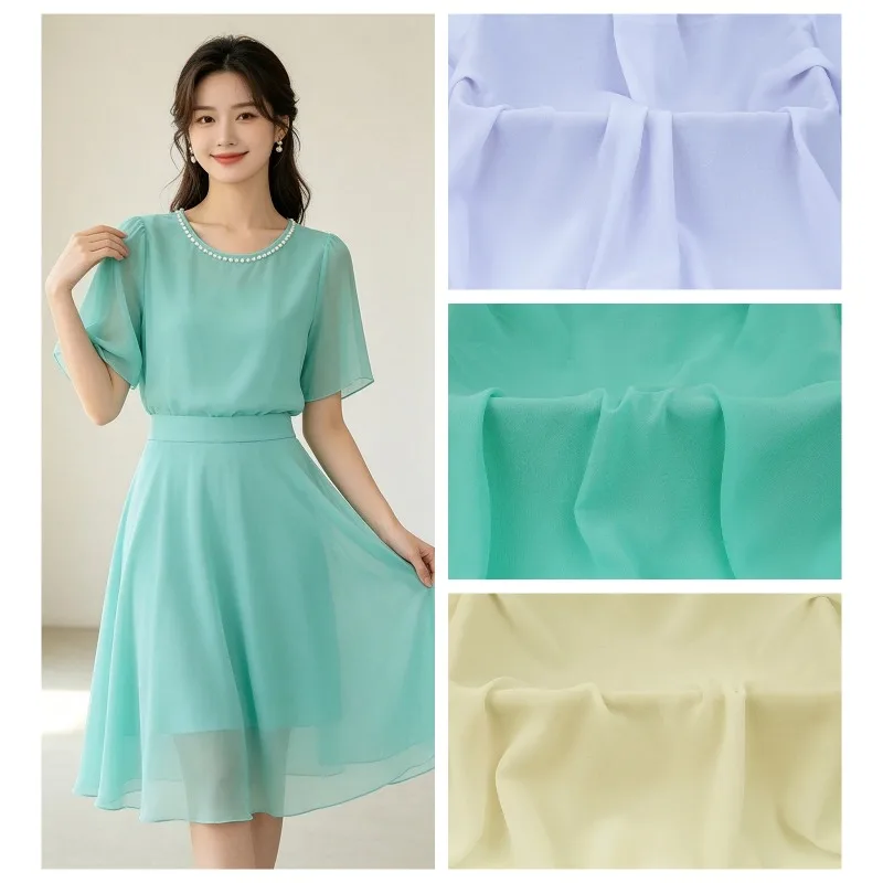 75D High Quality Anti-wrinkle Pearl Chiffon Fabric Upholstery By Meter for Clothes Lining Pants Dresses Sewing Cloth Black White
