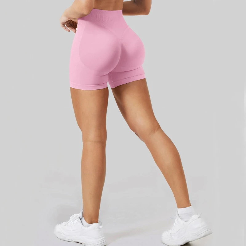 Seamless, Three-Panel, High-Waisted, Pleated, Peach-Butt, Body-Hugging, Butt-Lifting, Running, Fitness, Quick-Dry Yoga Shorts