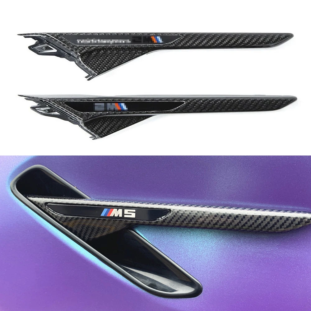 For BMW M5 F90 Real Dry Carbon Fiber Fender Side Blade Side Logo Badge canard Air Vents Decoration Body Kits trim