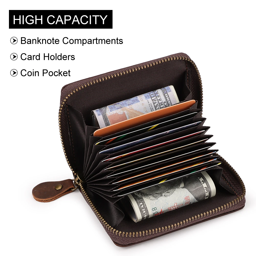 RFID Blocking Business Card Holder Wallet Crazy Horse Leather Bank/ID/Credit Cards Storage Money Bag Small Men Clutch