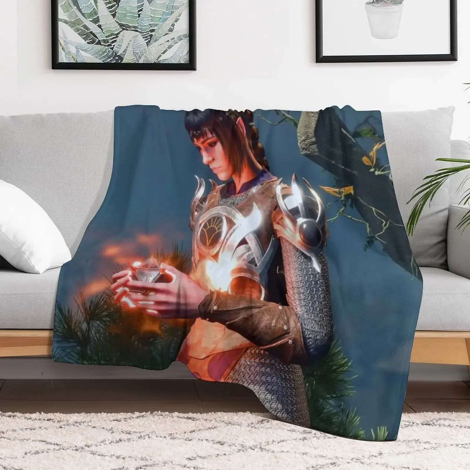 Shadowheart the Human Cleric Adventurer holding the artefact Throw Blanket funny gift halloween Blankets