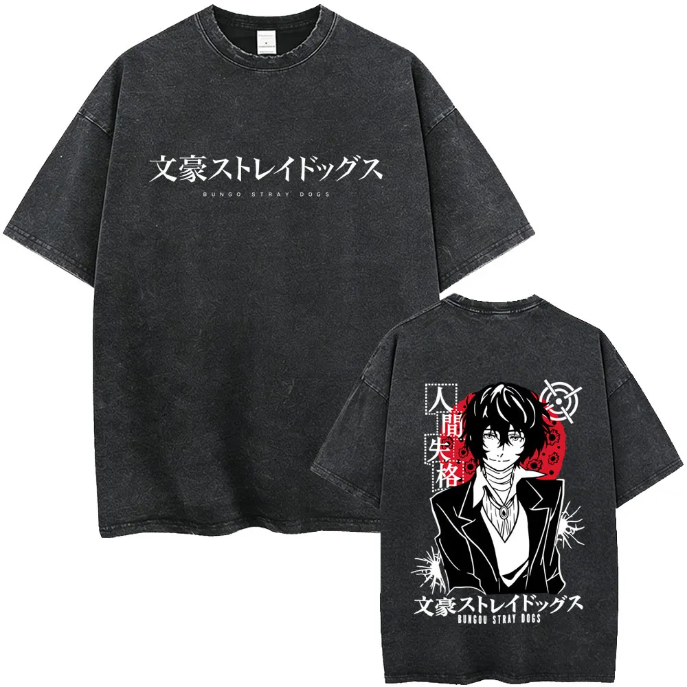Washed Vintage Anime Bungo Stray Dogs T-shirt Manga Nakajima Atsushi Graphic T Shirt Men Women Retro High Quality Cotton Tshirt