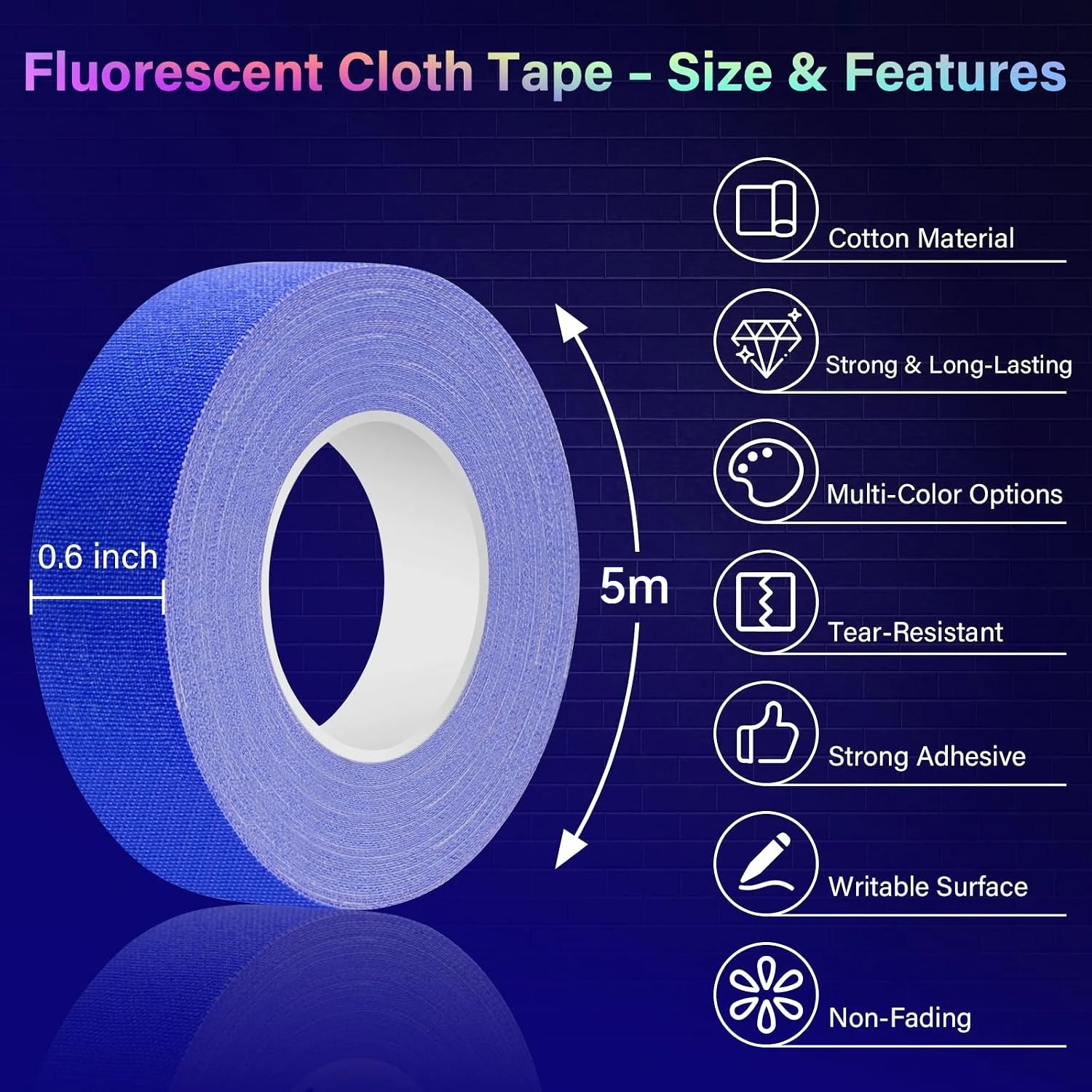 12 Pack Neon Gaffers Cloth Tape, 15mm x 5m UV Blacklight Glow Tape, Fluorescent Colored Tape for Party Decor, Stage Marking, DIY