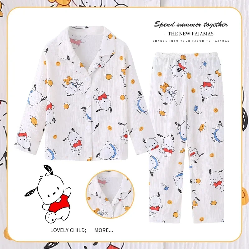 Sanrio 어린이 잠옷 세트 Kawaii Anime Flannel 겨울 어린이 잠옷 귀여운 애니메이션 가을 Pijamas Homewear Girl Warm Loungewear