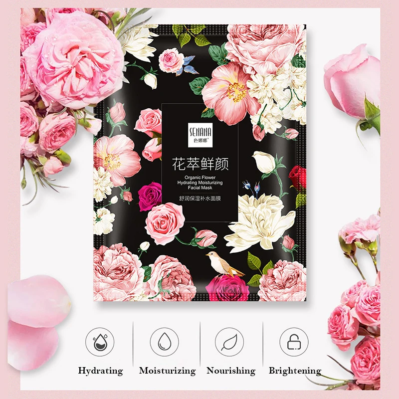 10pcs Natural Flowers Moisturizing Face Masks for Women Face Skin Brighten Hydrating Oil Control Rose Facial Mask Skin Care