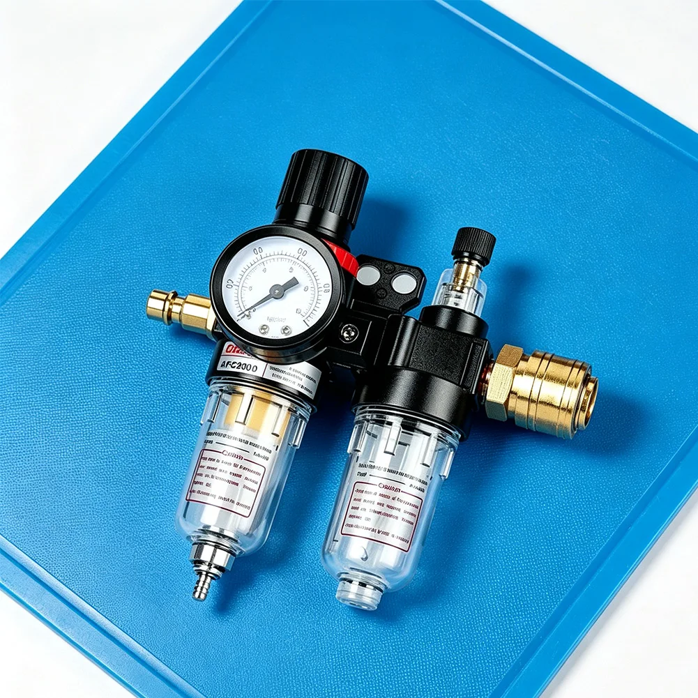 1/4in Compressed Air Pressure Regulator Water Separator Filter With Gauge For Pneumatic System AFC2000 Industrial Tool