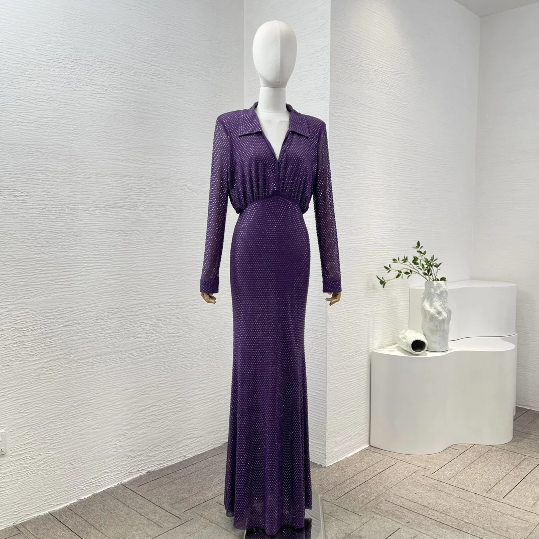 2024 Spring Summer Diamonds Violet Ankle-Length Slim Fit Mermaid Dress