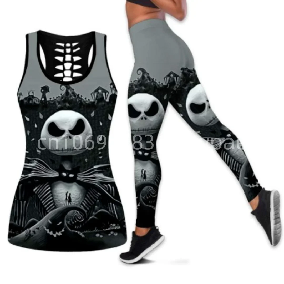 

Jack Skellington Women Cutout Tank Top Leggings Yoga Set Summer Fitness Leggings Tracksuit Disney Hollow Tank Top Leggings Set