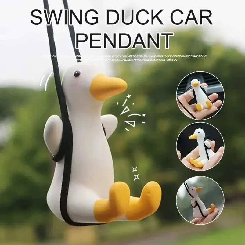 1PCS Cute Duck Tire Swing Pendant, Car Rear View Mirror Hanging Decor, Lovely Car Interior Ornament for Ladies