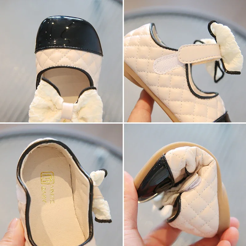 Princess Shoes for Little Girls Ribbon Bowknot Chic Children Mary Janes Black Beige Square Toe Elegant 21-30 Autumn Kids Flats