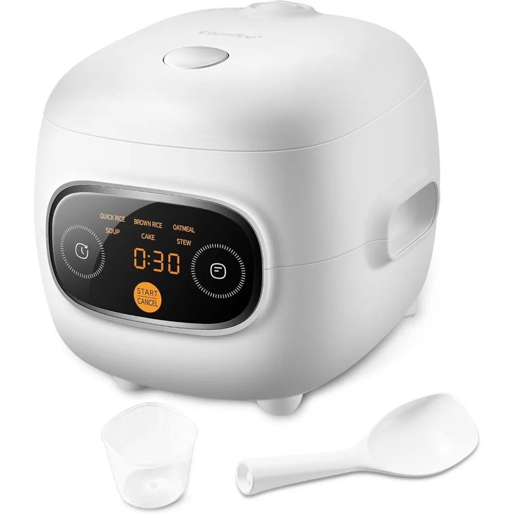 Mini Rice Cooker 4 Cups Cooked/2 Cups Uncooked, Portable Non-Stick rice maker, 24 hours Timer Delay, 6 Functions, Fast Cooker