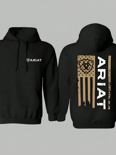 Imagen 1 del producto Sudadera con capucha de la bandera de Ariat, sudadera de vaquero occidental, suéter de rodeo rural, sudadera con capucha con el logotipo de la bandera estadounidense, sudadera con capucha con gráfico estadounidense