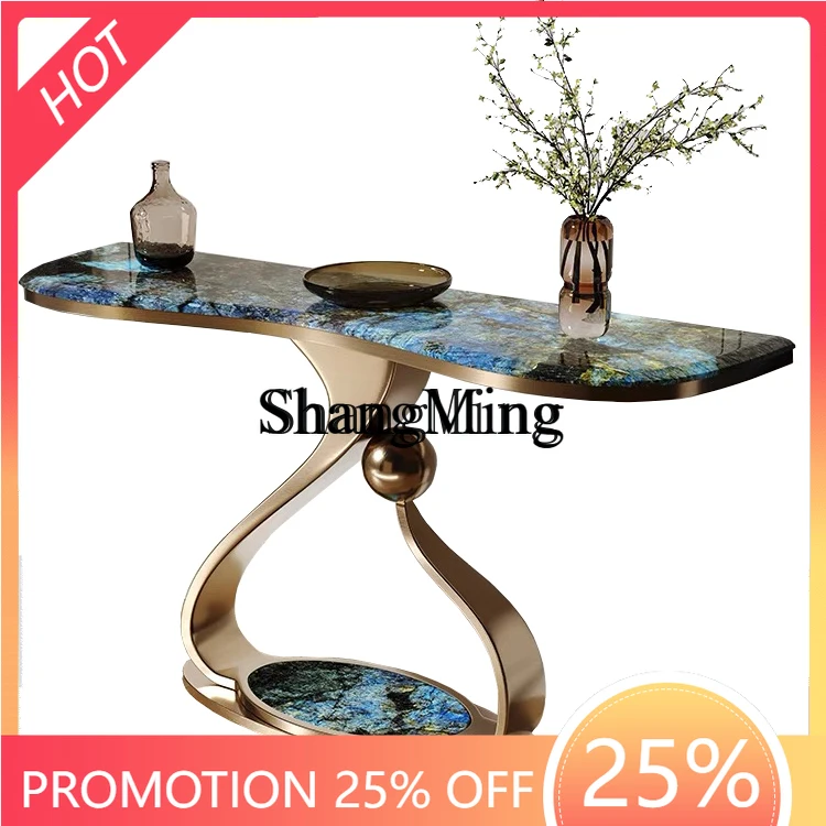 

FG modern villa foyer end view table against the wall art light luxury stainless steel luxury stone marble entrance table