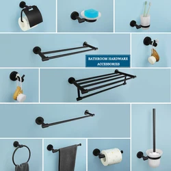Matte Black Bathroom Hardware 304 Stainless Steel Towel Rack Toilet Paper Holder Liquid Soap Holder Towel Bar Toilet Accessories