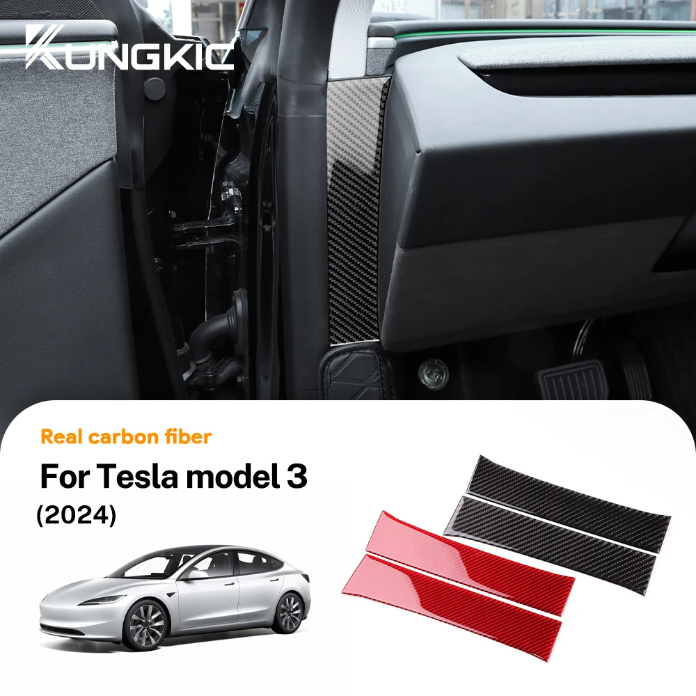 

KUNGKIC Real Soft Carbon Fiber Both Sides Trim Stickers of The Instrument For Tesla Model 3 Highland 2024 Decor Car Accessories